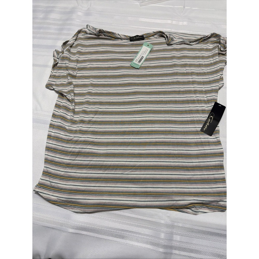 Colette Womens Striped Short Sleeve Knit Top Off White W286-SMO Size S NWT